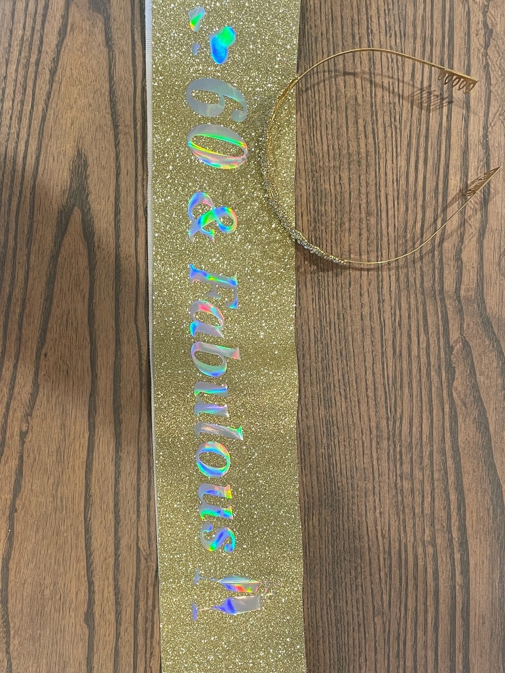 Gold Glitter "60 & Fabulous" Party Sash + Tiera